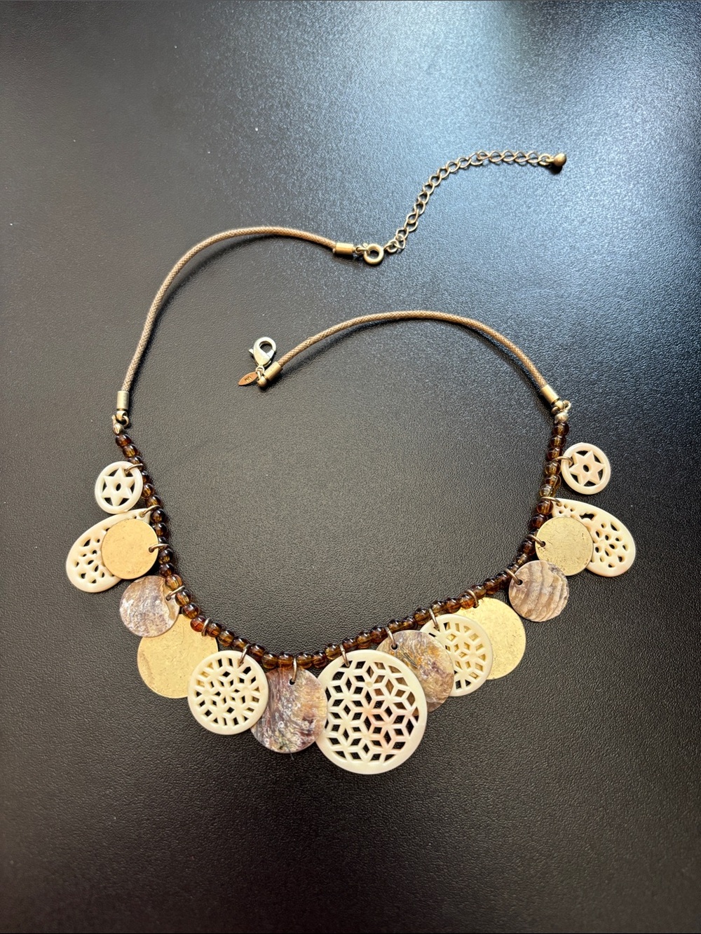 Avon Gold and Cream Layered Disc Necklace